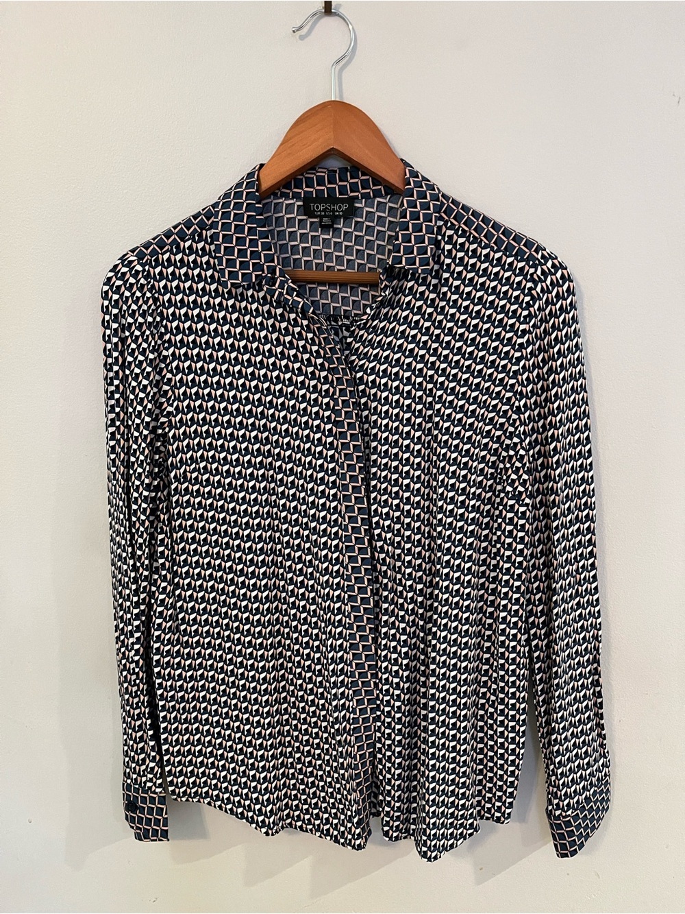 Geometric-Pattern Blouse Blue, Pink, Black by Topshop Women’s Size 6